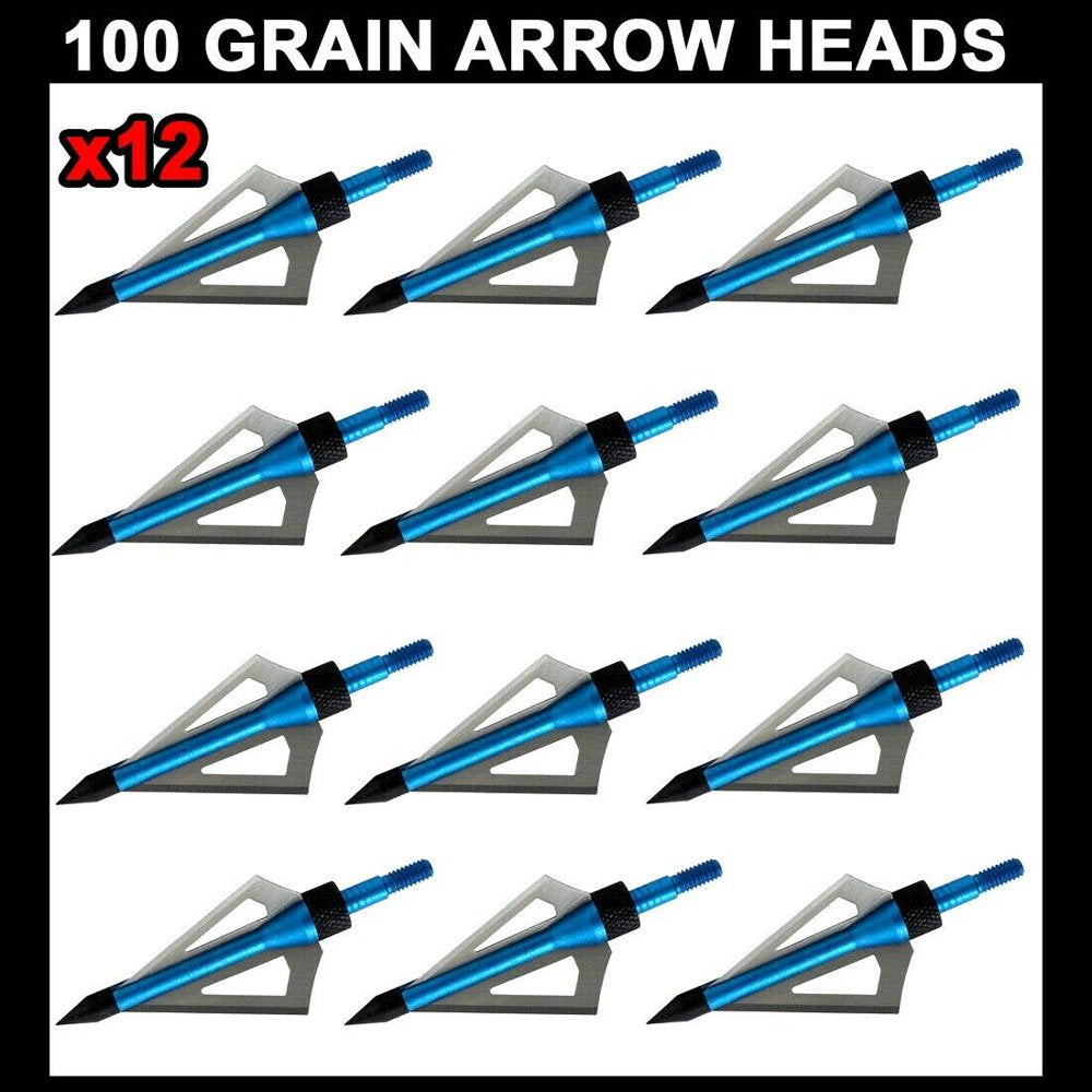 12PC Aluminum 100 Grain Arrow Heads Broadhead BOLTS Crossbow Hunting Archery NEW
