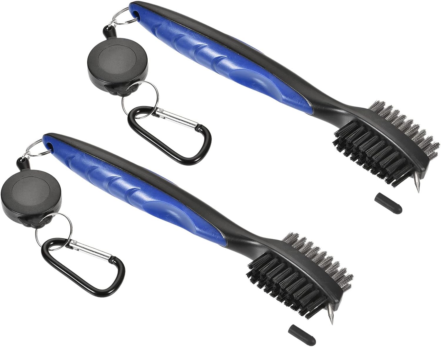 2 Pack Golf Club Brush - Golf Club Groove Cleaner Zip-line Dual Sided Bristle Cleaning Tools with Clip, Retractable, Apply to Outdoor (Blue)
