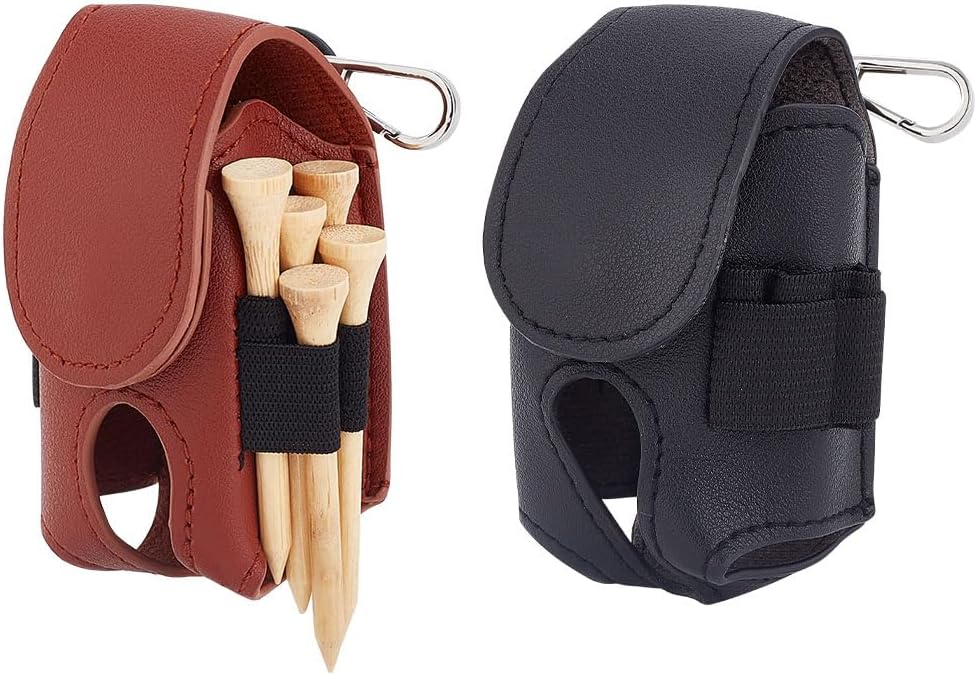 2Pcs Golf Ball Carry Leather Bag Golf Tee Holder Pouch Keychain Belt Clip Portable Golf Ball Storage Bag Golf Gifts Accessories