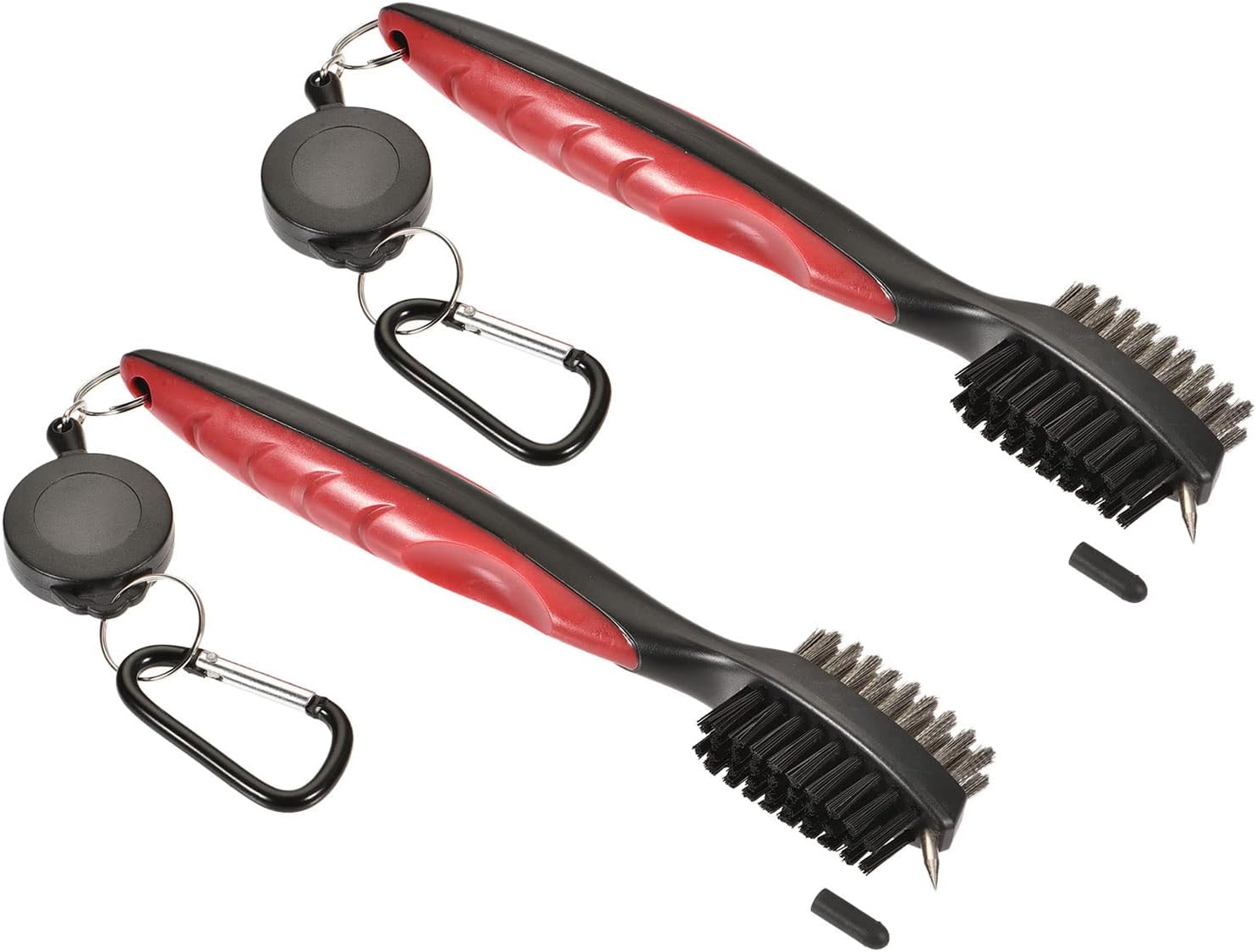2 Pack Golf Club Brush - Golf Club Groove Cleaner Zip-line Dual Sided Bristle Cleaning Tools with Clip, Retractable, Apply to Outdoor (Red)
