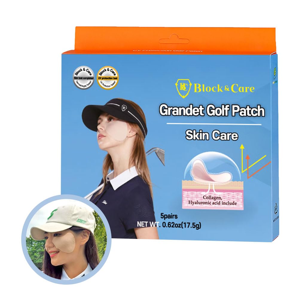 5 Pairs of Grande (Large) Golf Patch for Sun Protection Gel Patch for Golfer UV Block Face Shield Cheek Sticker Tape Golf Accessories for Men and Women Nice Gifts (1 Pack)
