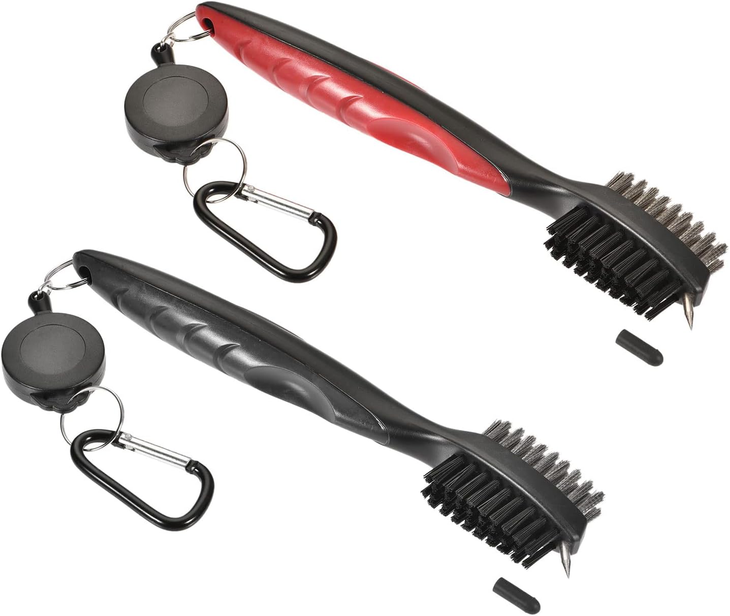 2 Pack Golf Club Brush - Golf Club Groove Cleaner Zip-line Dual Sided Bristle Cleaning Tools, Retractable, Apply to Outdoor (Red, Black)