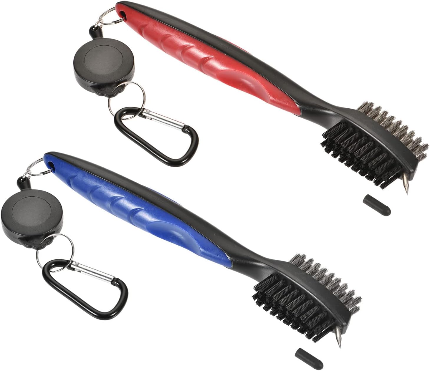 2 Pack Golf Club Brush - Golf Club Groove Cleaner Zip-line Dual Sided Bristle Cleaning Tools, Retractable, Apply to Outdoor (Red, Blue)