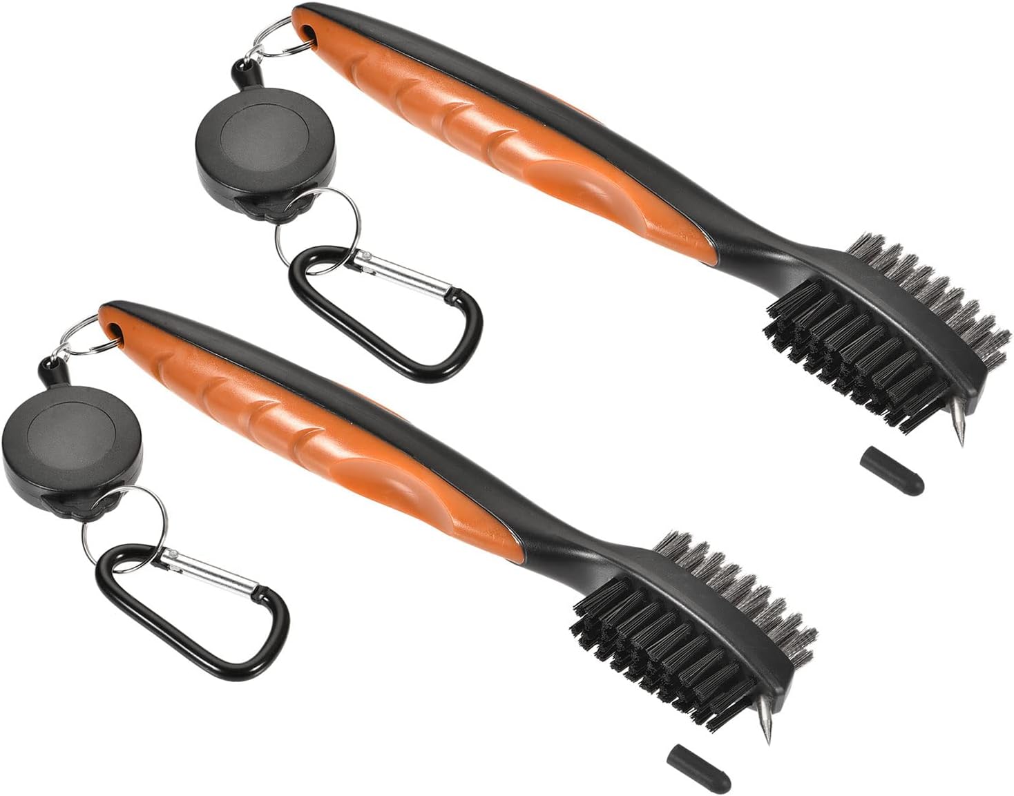 2 Pack Golf Club Brush - Golf Club Groove Cleaner Zip-line Dual Sided Bristle Cleaning Tools with Clip, Retractable, Apply to Outdoor (Orange)