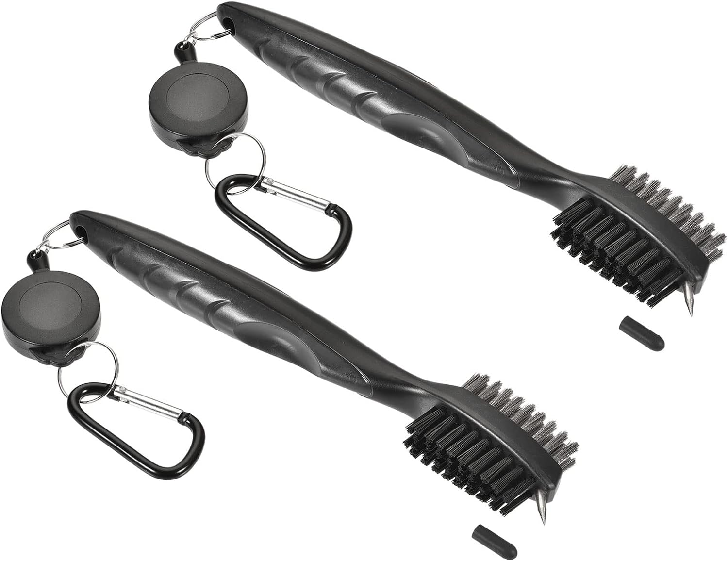 2 Pack Golf Club Brush - Golf Club Groove Cleaner Zip-line Dual Sided Bristle Cleaning Tools with Clip, Retractable, Apply to Outdoor (Black)
