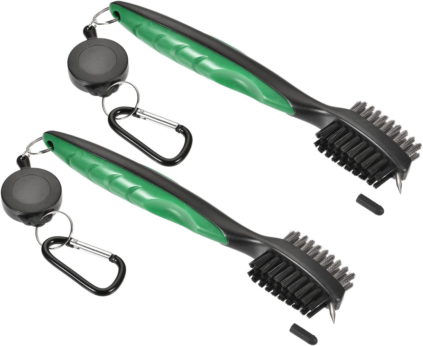 2 Pack Golf Club Brush - Golf Club Groove Cleaner Zip-line Dual Sided Bristle Cleaning Tools with Clip, Retractable, Apply to Outdoor (Green)