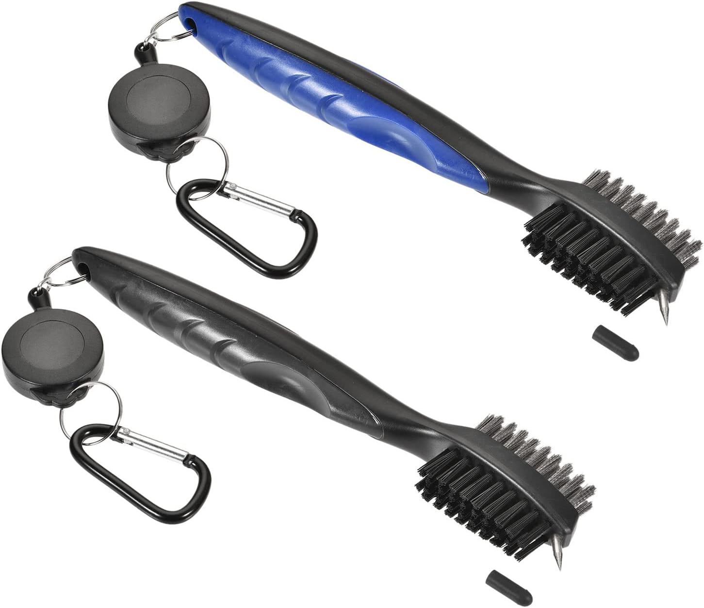2 Pack Golf Club Brush - Golf Club Groove Cleaner Zip-line Dual Sided Bristle Cleaning Tools, Retractable, Apply to Outdoor (Blue, Black)
