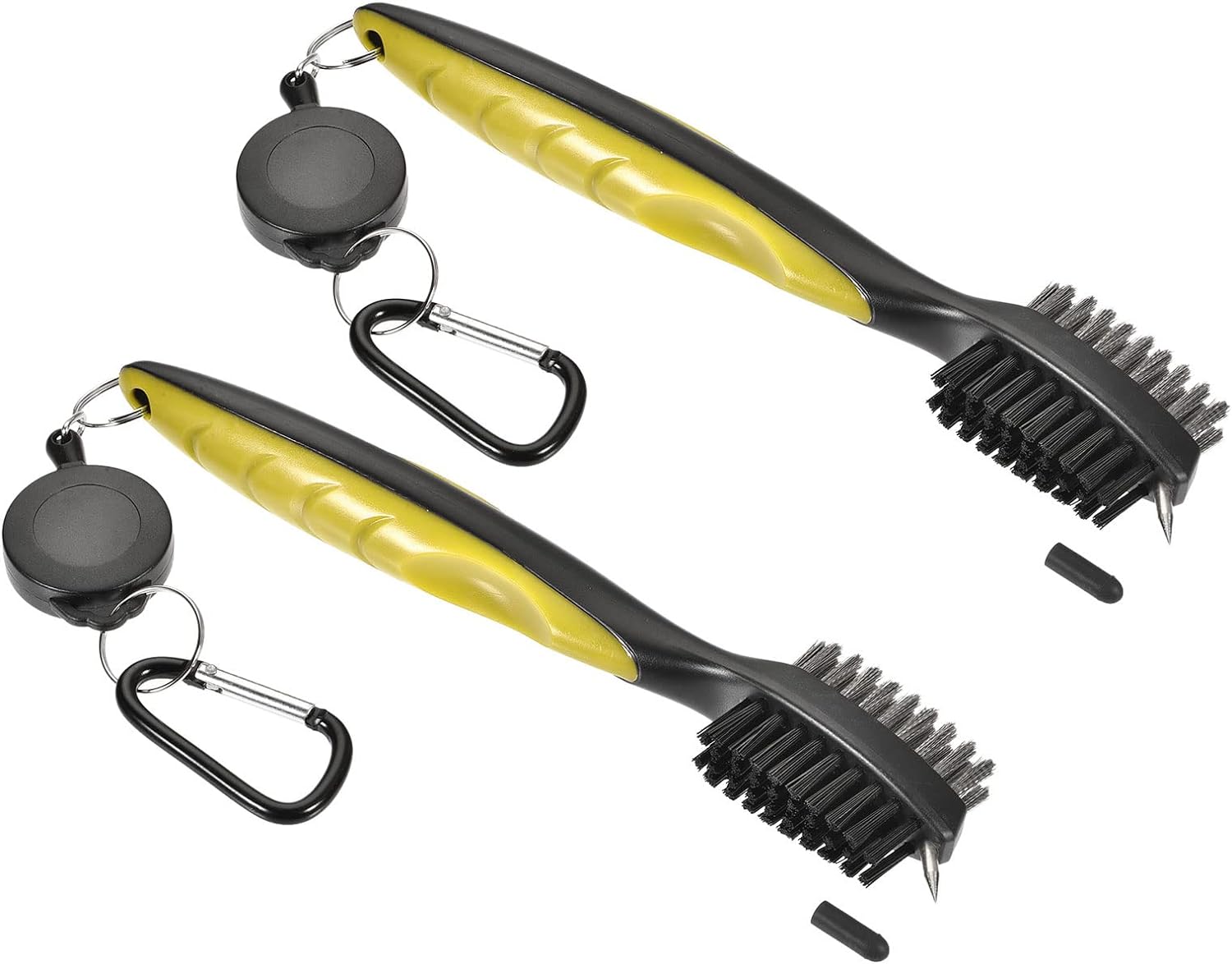 2 Pack Golf Club Brush - Golf Club Groove Cleaner Zip-line Dual Sided Bristle Cleaning Tools with Clip, Retractable, Apply to Outdoor (Yellow)