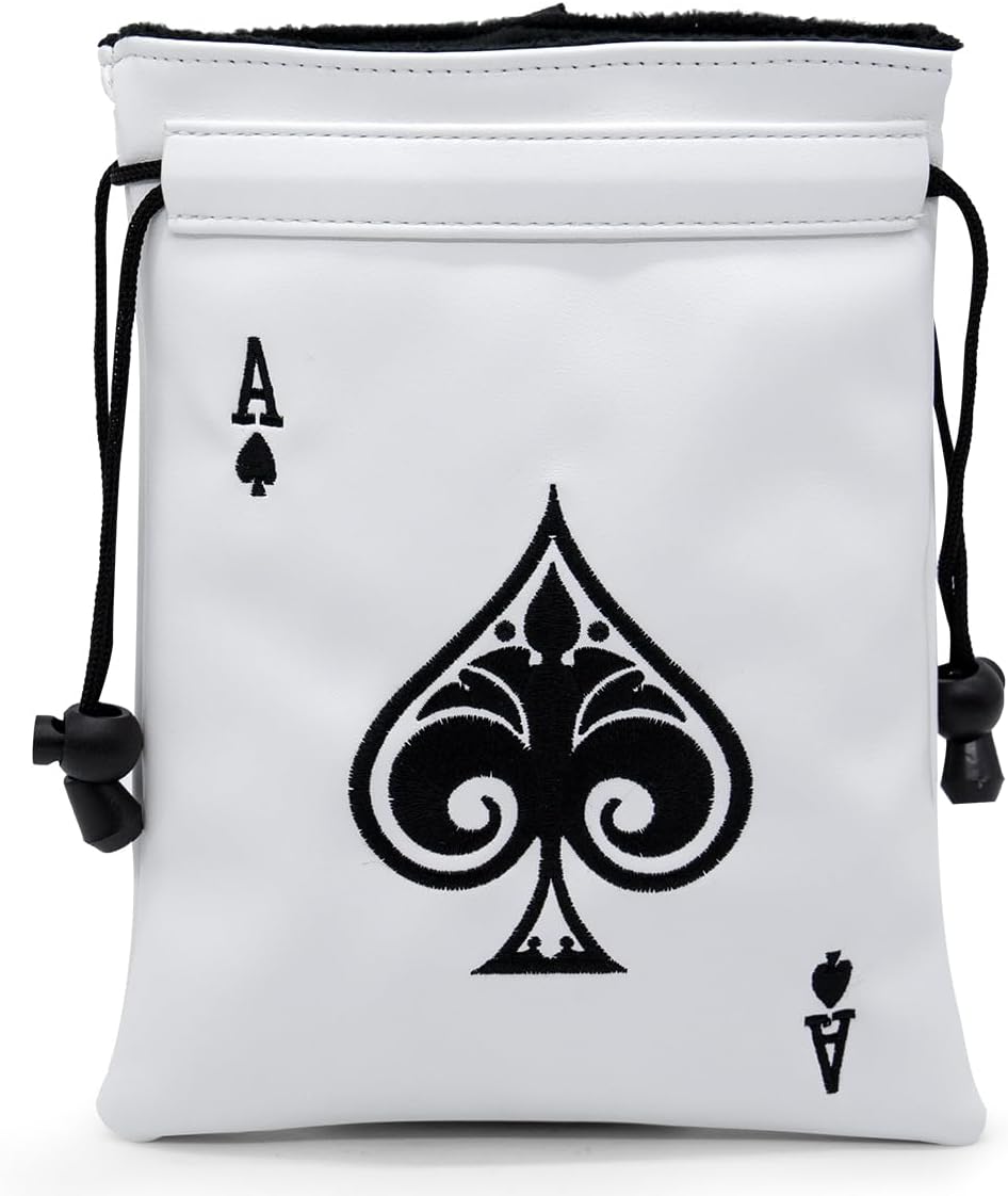 Ace of Spade Golf Valuables Pouch Bag with Drawstrings - Synthetic Leather Golf Tee Pouch for Men Women White Golf Pouch, Golf Case Bag for Golfers