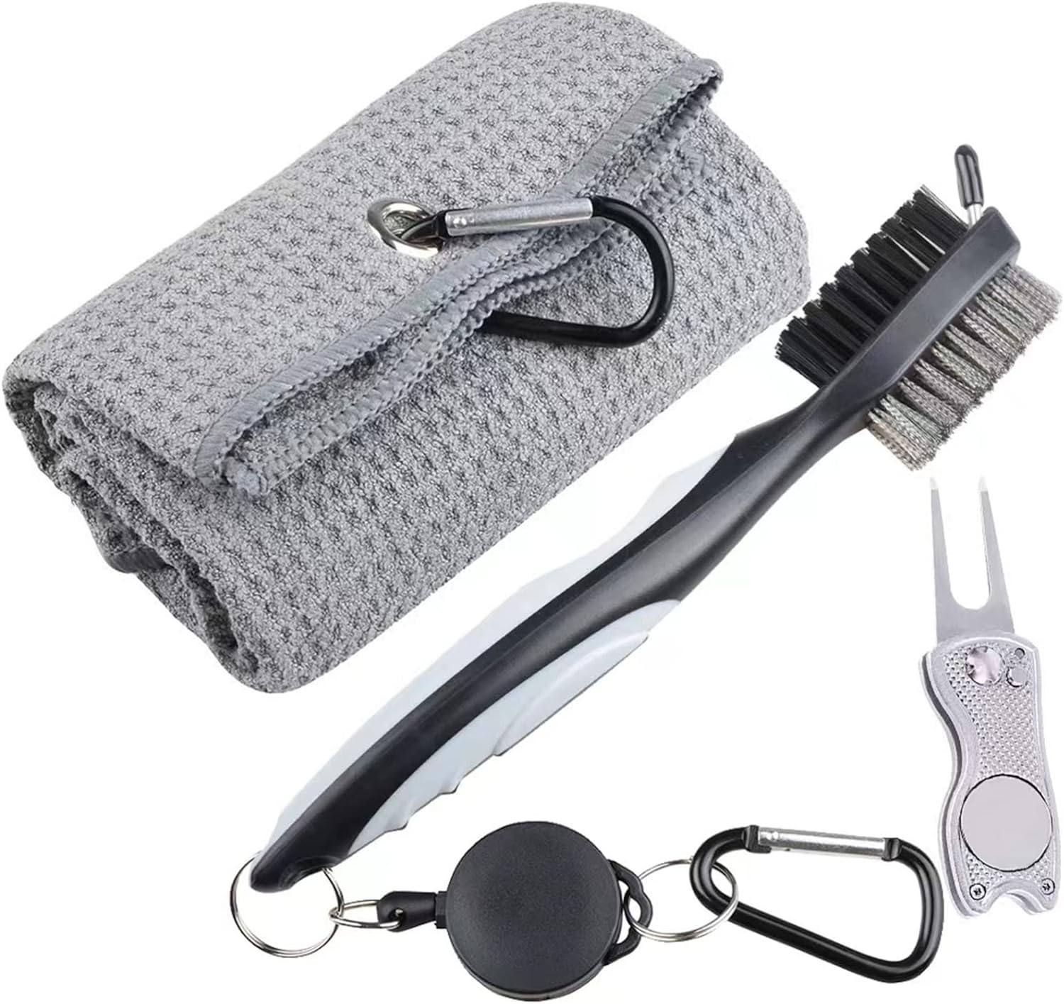 3 Pcs Golf Towel and Golf Club Brush Groove Cleaner Set,Microfiber Waffle Pattern Tri Fold Golf Towel & Brush & Divot Tool Kit,Golf Accessories Cleaner Tool for Golf Clubs,Gift for Men Husband Father