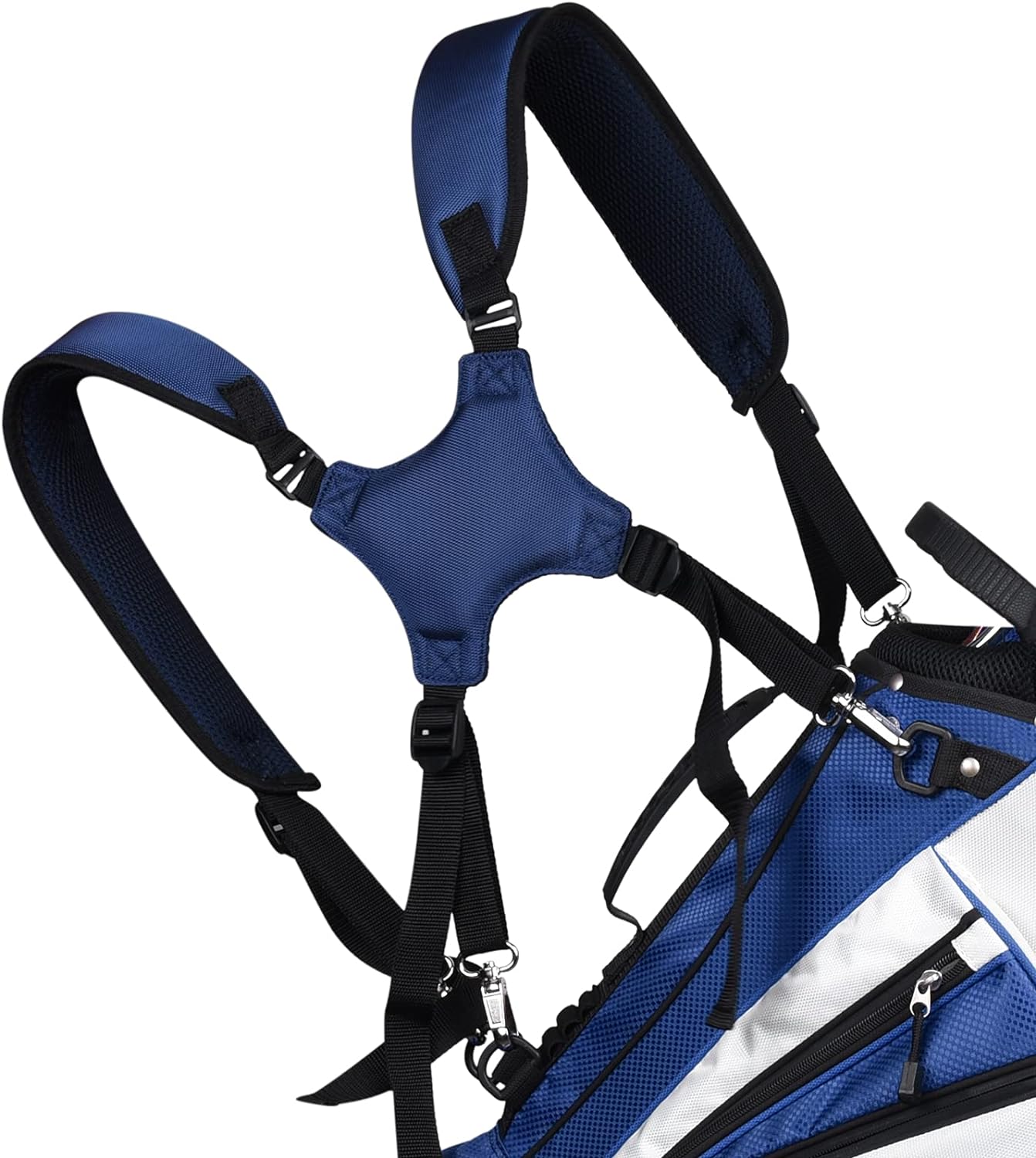 BIG TEETH Golf Bag Strap,Adjustable Padded Bag Strap Replacement,Golf Double Shoulder Bag Straps with Rotate Metal Hooks for Golf Bag with 4 D-Rings (Blue & Black)