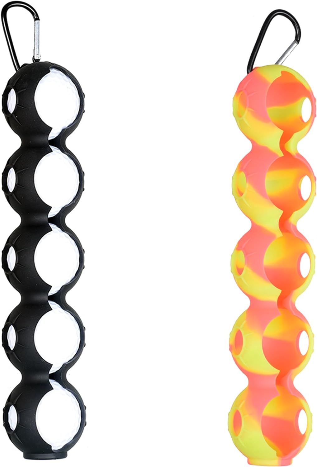 2 PCS Golf Ball Holder, Each Hold 5 Golf Balls Silicone Pouch Golf Ball Case Portable Golf Ball Carry Bag Easy Attachment to Golf Bag Golf Accessories Gift for Man Woman Black and Colorful