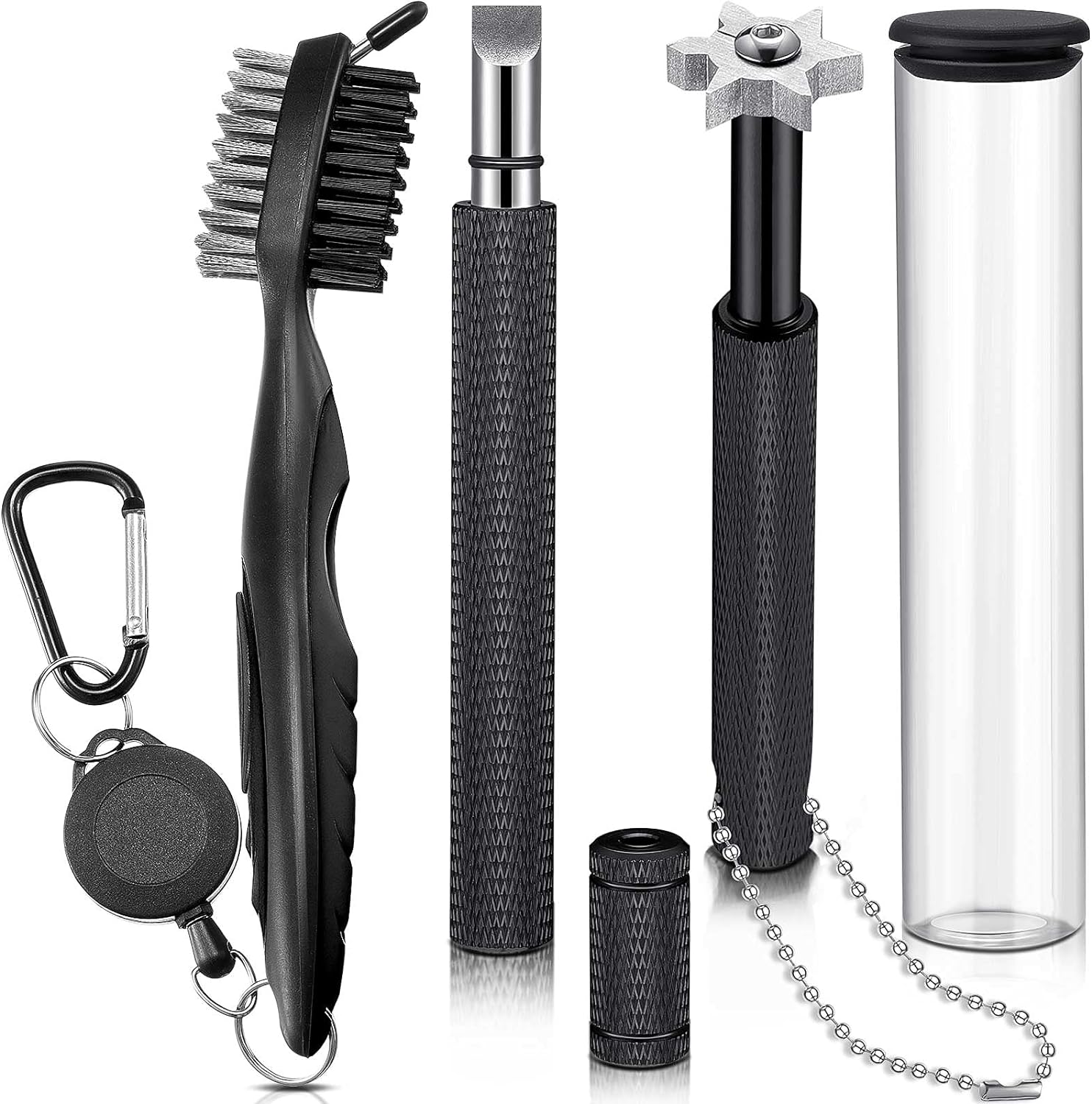 3 Pieces Golf Club Groove Sharpener Retractable Golf Brush and 6-Head Groove Sharpener Re-Grooving Tool and Cleaner for All Golf Irons Pitching, Sand, Lob, Approach Wedges, Utility Clubs (Black)