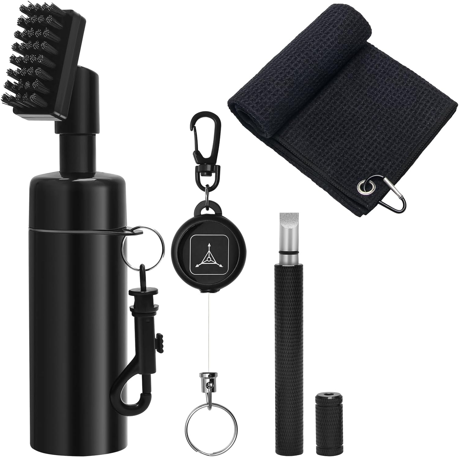 4PCS Golf Club Cleaner Brush, Golf Club Brush Groove Cleaner with 4 Ounces Squeeze Bottle and Bristles/Golf Groove Sharpener/Golf Towel/Retractable Key-Ring for Cleaning Golf Groove Brush