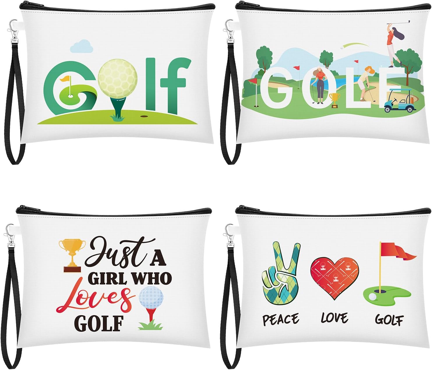4 Pieces Golf Gifts Lady Golf Cosmetic Bags Golf Player Gifts Golfer Makeup Bag Inspirational Golf Pouch Zipper Golf Wristlet Wallet Golf Accessories for Women Golf Lover Player, 4 Styles