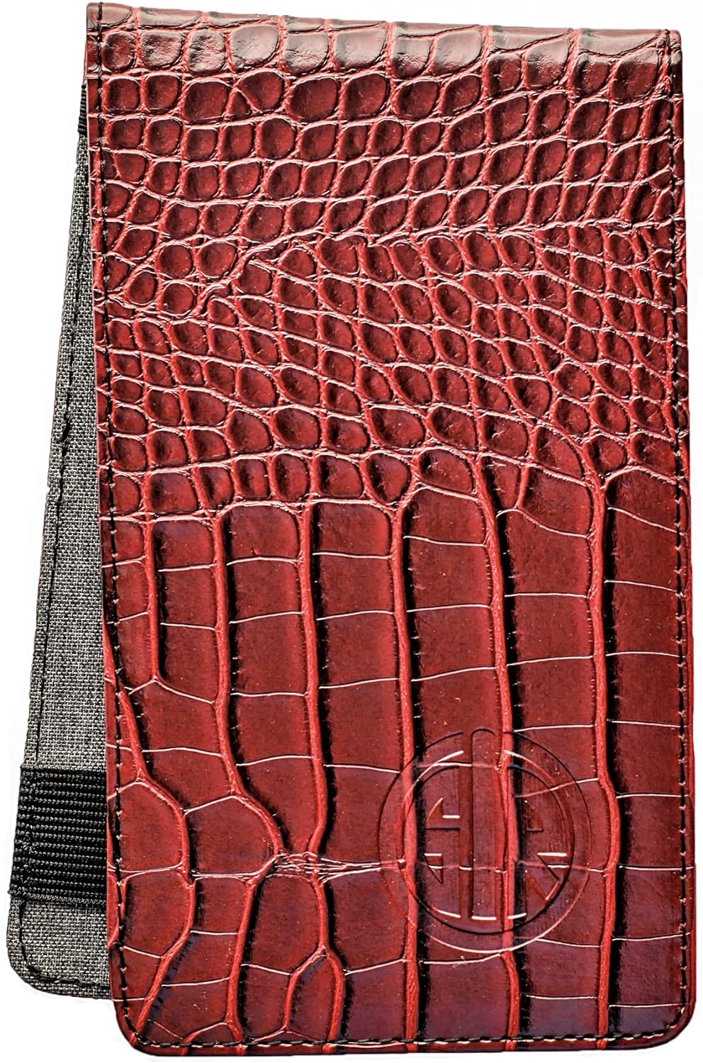 Alligator Leather Golf Scorecard Holder & Yardage Book Cover (Red/Grey)