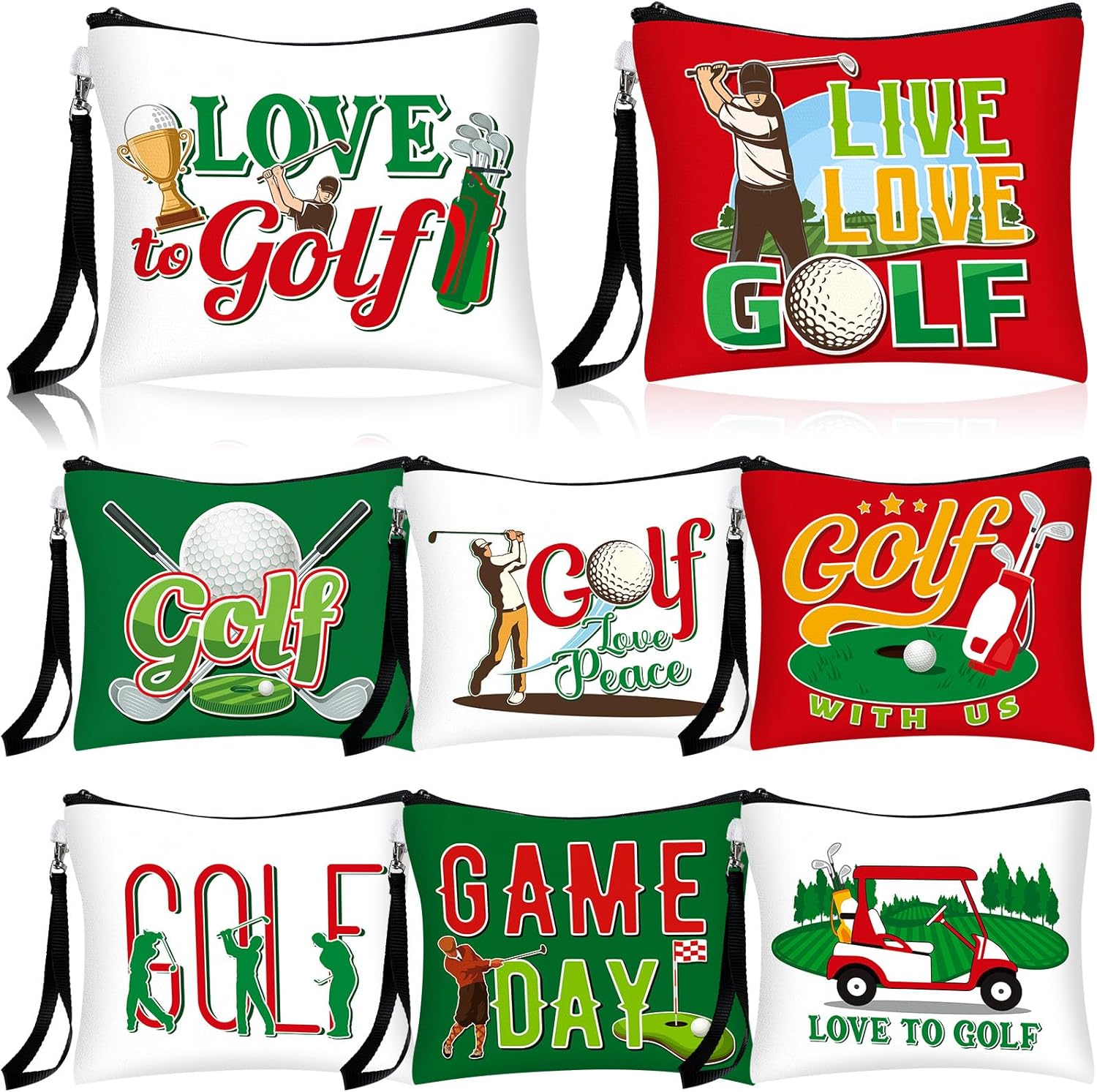 16Pcs Golf Gifts for Women Cosmetic Bags Girls Makeup Bag Golf Zipper Pouch Accessories Toiletry Organizer, 8 Style(Vibrant)
