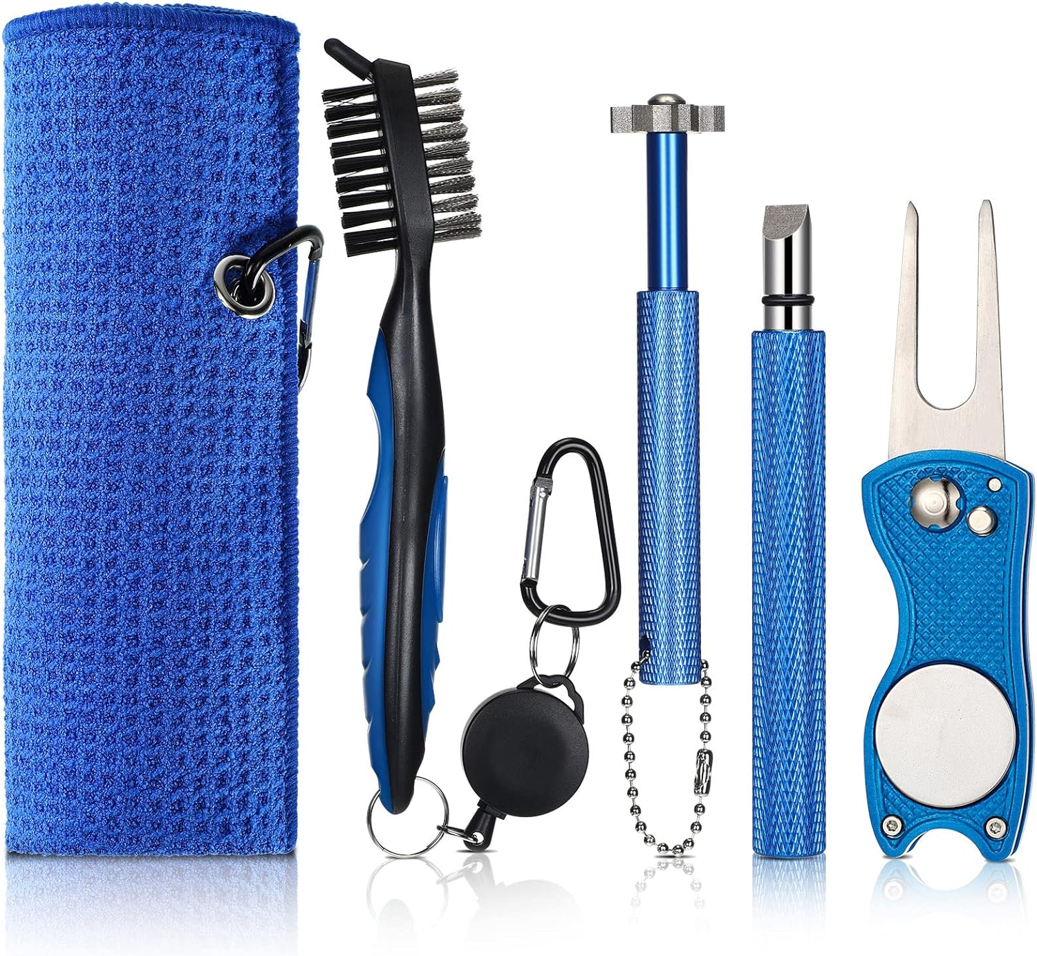 5 Pcs Golf Cleaning Kit, Golf Towel, Retractable Golf Club Brush, Golf Club Groove Sharpener for U and V Grooves, Divot Repair Tool, Golf Accessories for Golf Ball Lover Gifts
