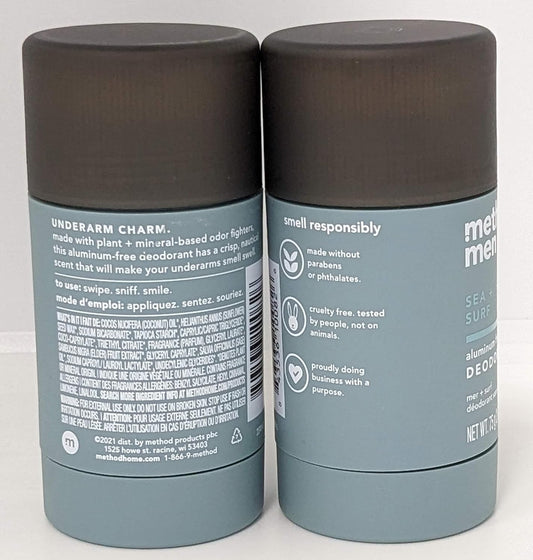 Method Men Sea And Surf Scent Aluminum Free Deodorant, 2.65 Ounce (2 Pack)