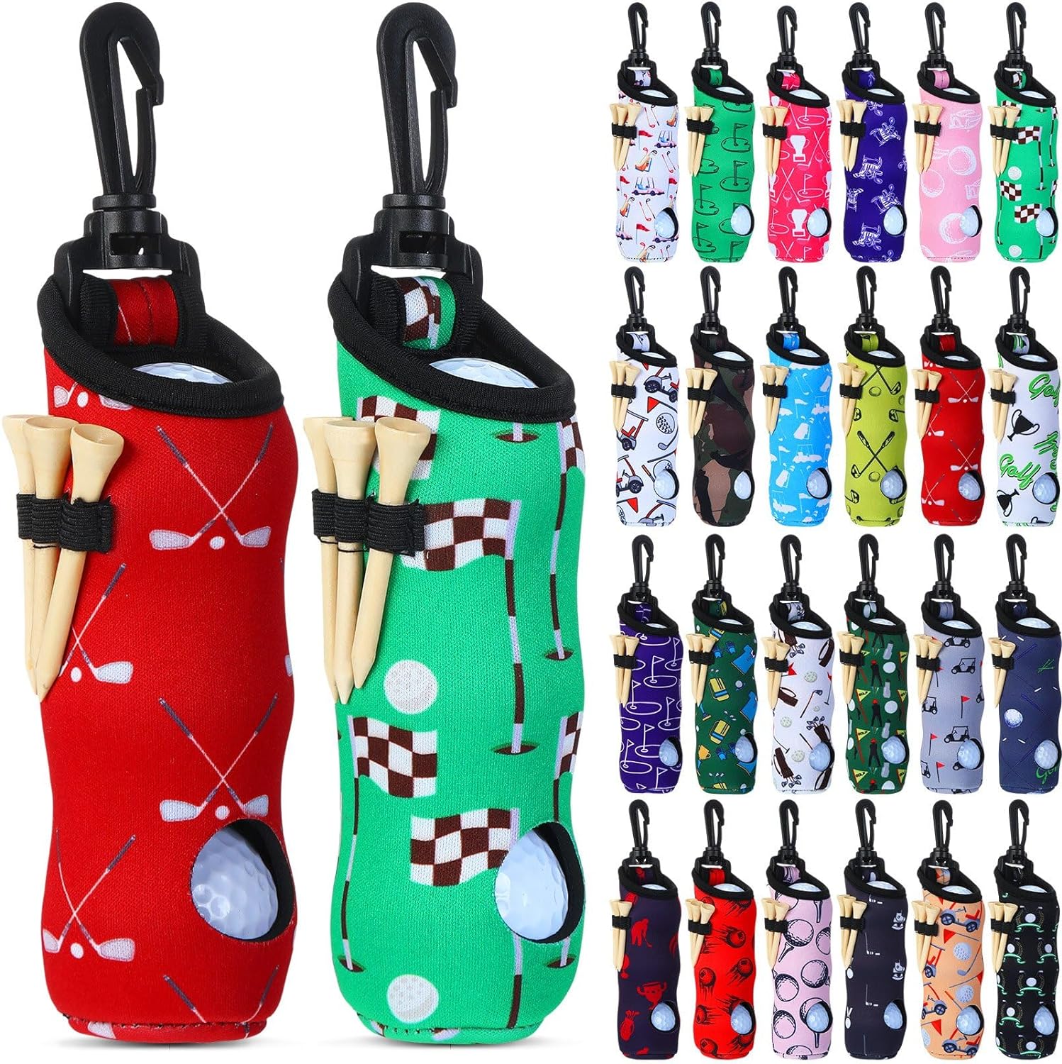 24 Pcs Golf Ball Holder Golf Ball Pouch with Tee Holder Keychain Belt Clip Hook Golf Tee Bag Golf Ball Carry Bag Golf Gifts for Women Girls Ladies