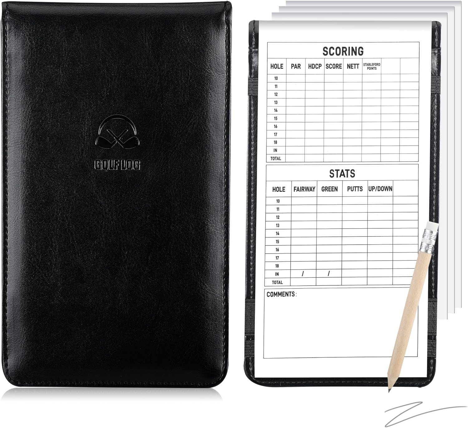 6 Pcs Golf Gifts Include Leather Golf Scorecard Holder with 4 Pcs Golf Scorecard Book with Golf Pencil Yardage Book Cover Golf Log Book Golf Score Book Golf Notebook for Outdoor Sports Golf Club