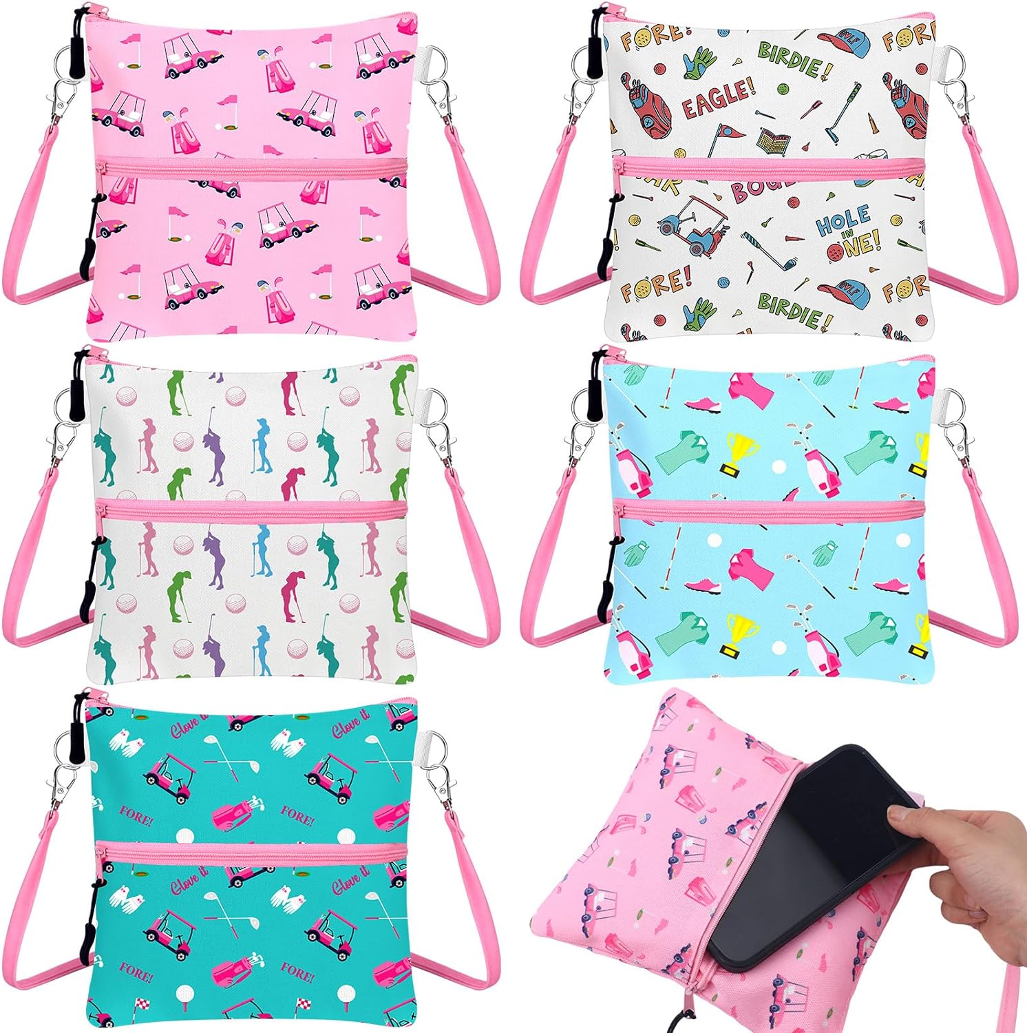 10 Pcs Across The Body Golf Bag with Zip Lightweight Golf Accessory Crossbody Organizer with 2 Pockets and Detachable Strap for Women Golfers Gifts Ball Markers Tee Holder