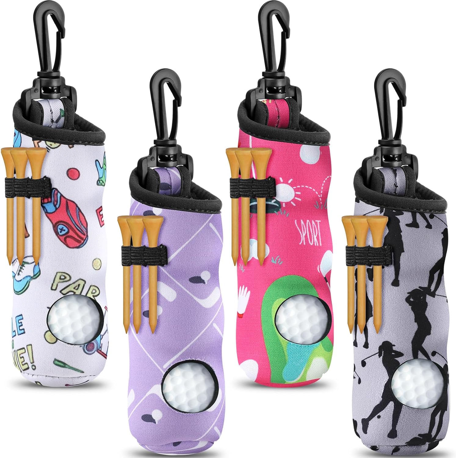 4 Pieces Golf Tee Holder Golf Ball Carry Bag Pouch Golf Ball Holder Keychain Belt Clip Golf Gifts Accessories