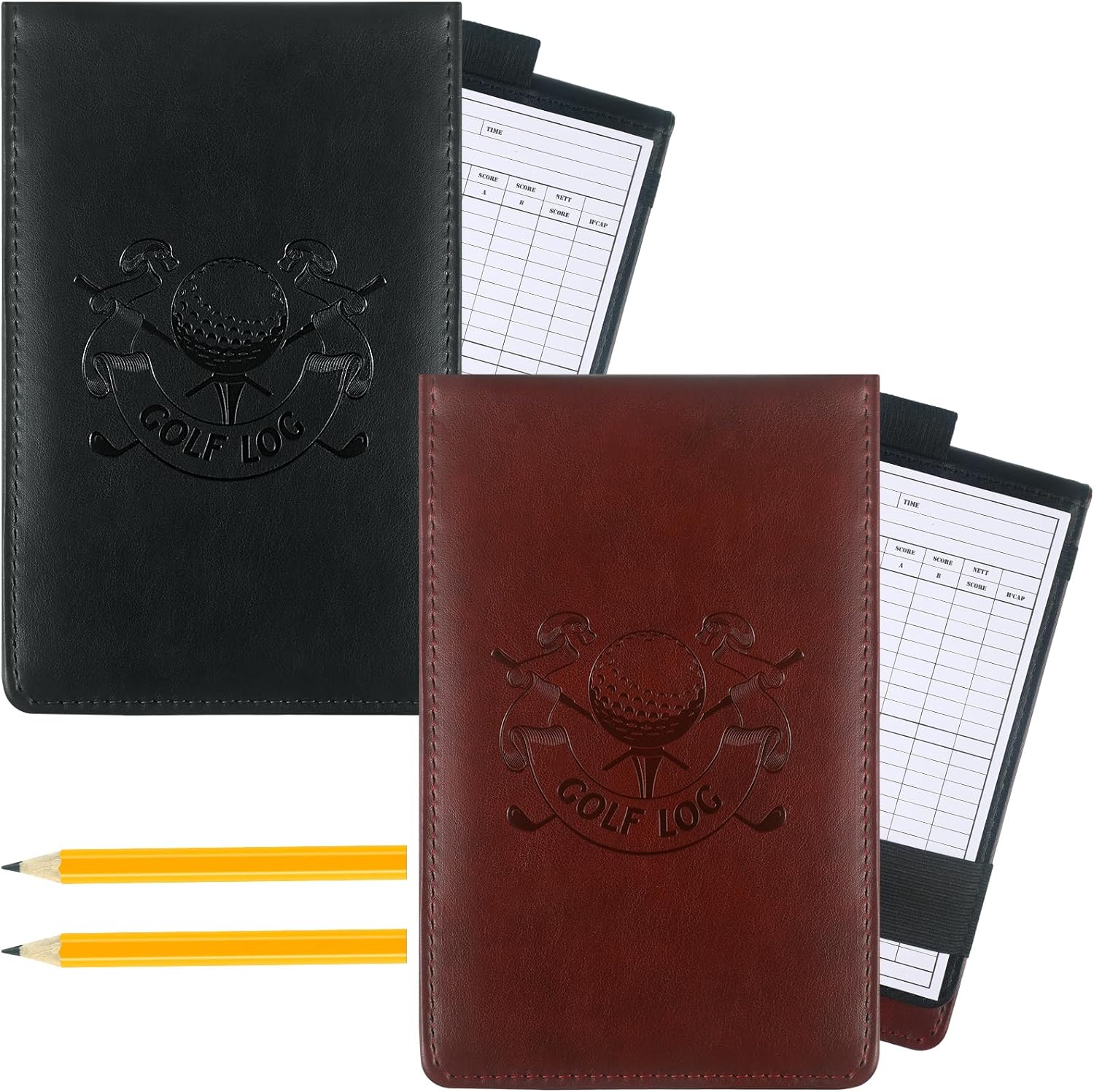 2 Pcs Golf Scorecard Book with 2 Pcs Pencil Leather Golf Scorecard Holder Golf Yardage Book Cover with Scorecard Golf Journal Notebook for Sports and Outdoor Golf Club Accessories