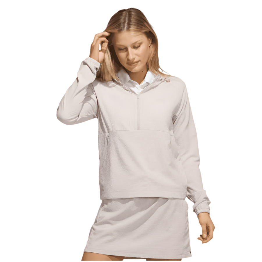 Adidas Ladies Seersucker 1/4-Zip Golf Hoodie - Brown