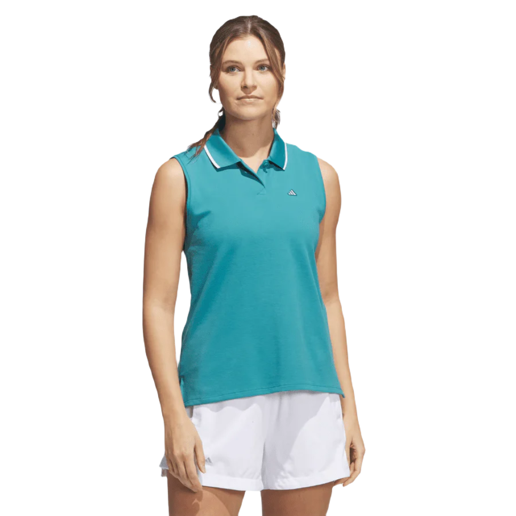 Adidas Ladies Go-To Piqué Sleeveless Golf Polo Shirt - Turquoise