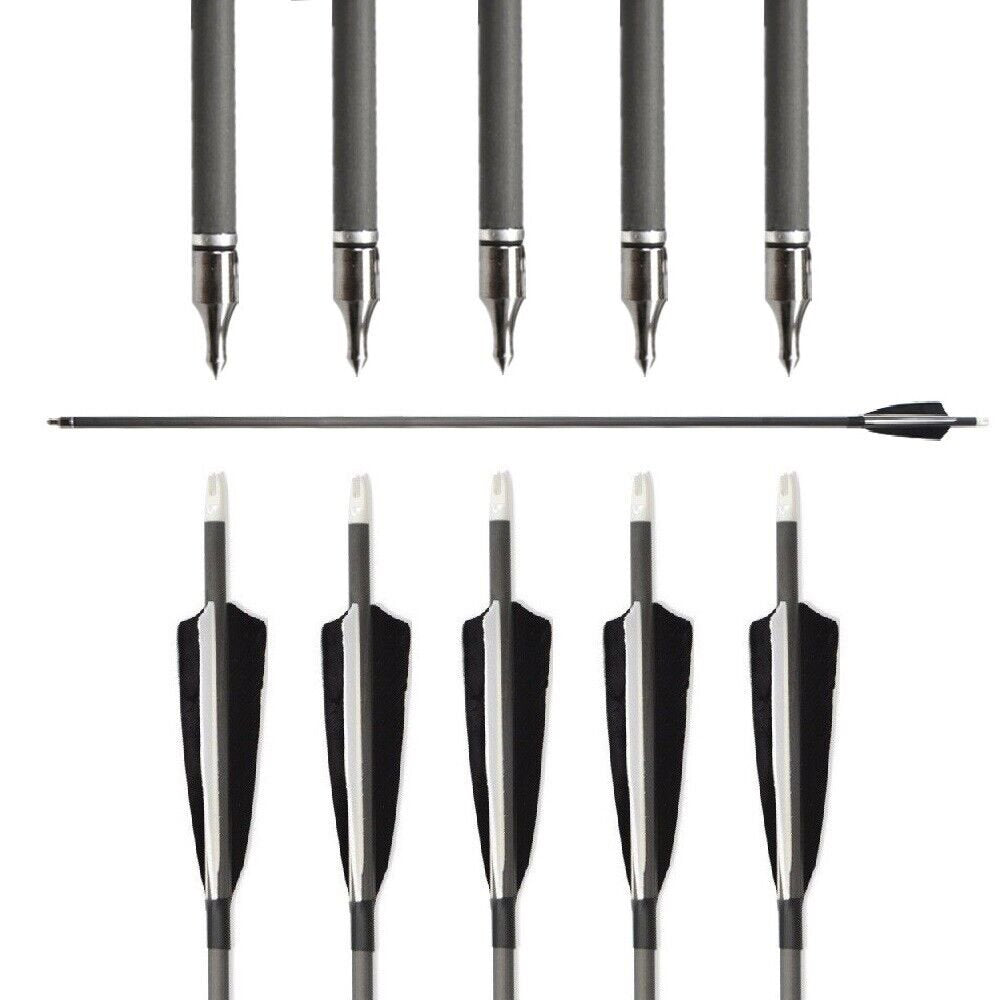 AME 34 Inch Natural Feather Pure Carbon Arrows Archery Hunting Pack of 12